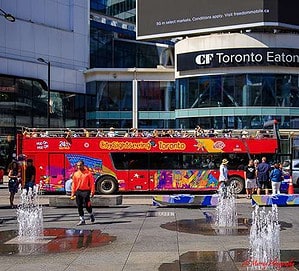Hop-on, Hop-off Bus at its starting point in Yonge & Dundas Square in downtown Toronto