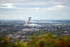 Autumn view from Mont Royal Lookout towards Olympic Stadium