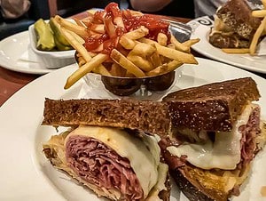 Reuben Sandwich and Fries for lunch at Reubens Deli on St Catharine St