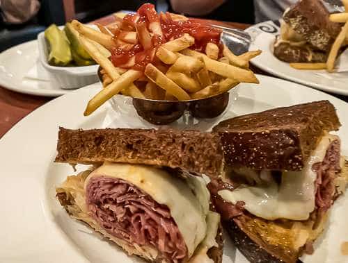 Reuben Sandwich and Fries for lunch at Reubens Deli on St Catharine St
