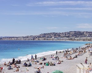 The beach view from Promenade des Anglais