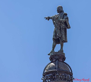 The statue of Christopher Columbus near the portlands of Barcelona
