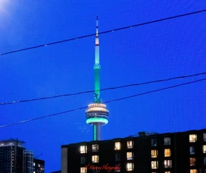 CN Tower as seen from Kensington Market after dark