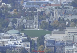 360 Restaurant's view north includes land marks like the AGO and the University of Toronto seen here.