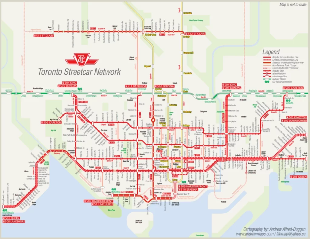 Streetcars routes crisscross much of Toronto's downtown core and are a great way to tour the city