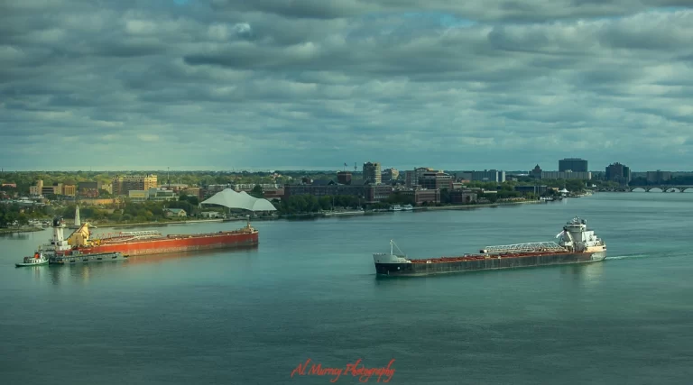 The view of the Detroit River from Caesars Hotel in downtown Windsor