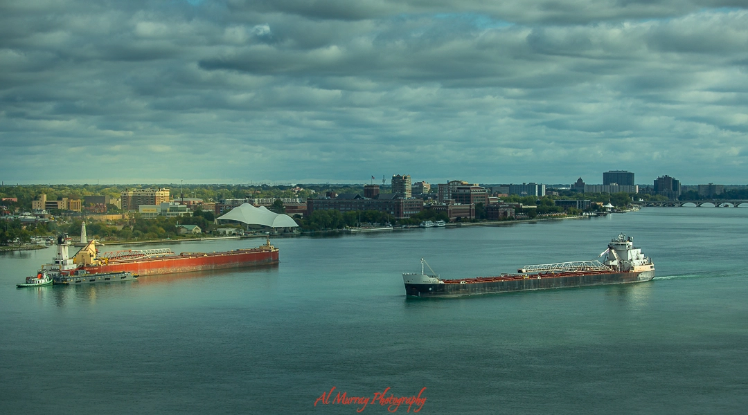 The view of the Detroit River from Caesars Hotel in downtown Windsor