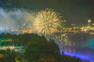 Fireworks over Niagara Falls. Get a room facing the faces and sit back and enjoy in the warmth of your room