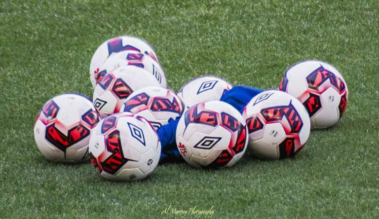 Soccer balls ready on the field for World Cup Football coming to Toronto in 2026