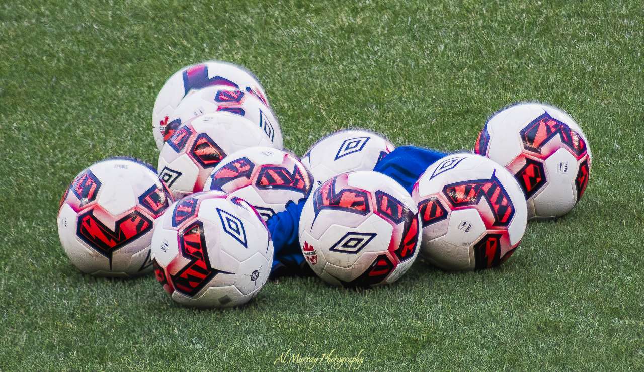 Soccer balls ready on the field for World Cup Football coming to Toronto in 2026