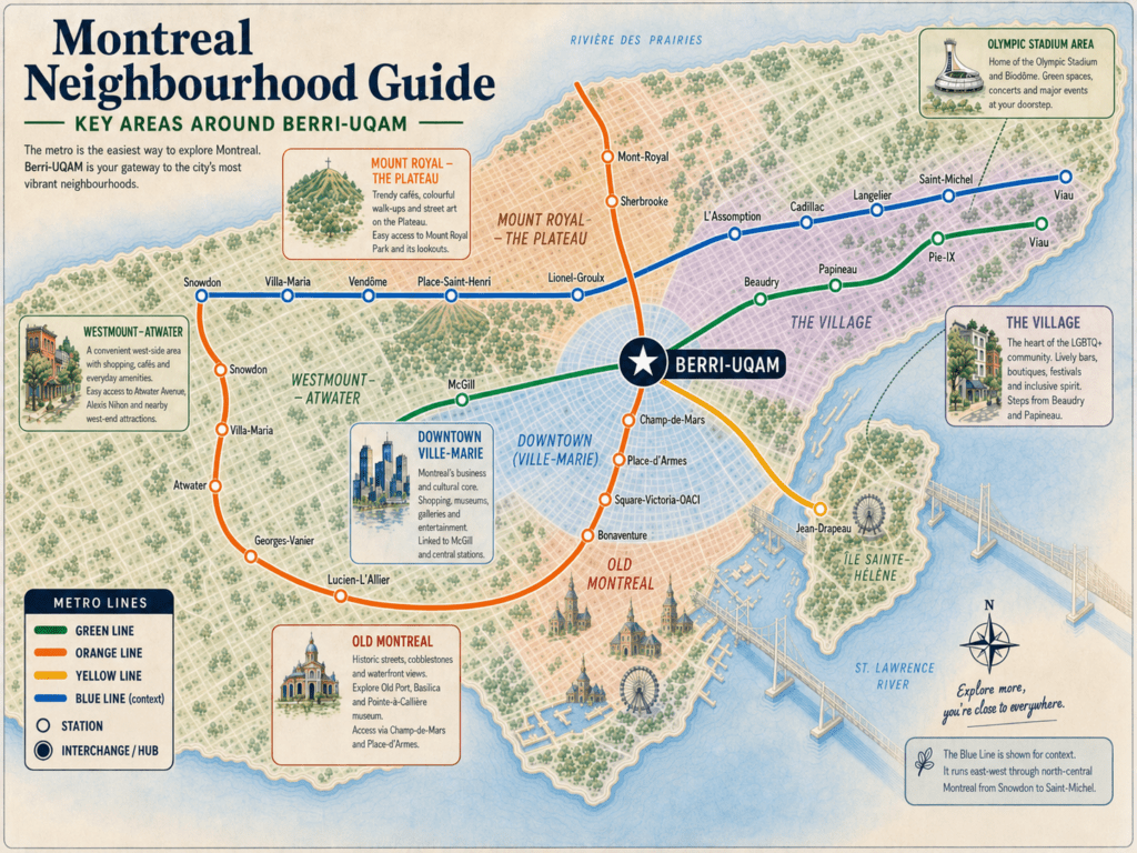 Montreal neighbourhoods for first time visitors should match your style, needs and wants from a trip to Montreal.  This high-level map of downtown Montreal shows where various regions are in relation to one another. 